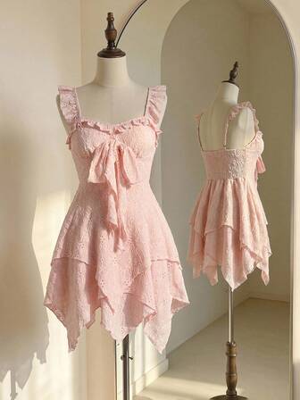 romwe pink dress Our Kawaii Lace Up Puff Sleeve Lace Up Dress is such a vibe