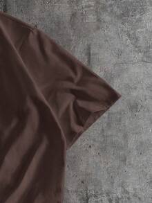 AXEPEAK Men's Solid Color Round Neck Casual Short Sleeve T-Shirt, Summer - Brown - View 4