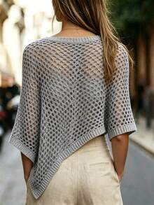 Selamara Women's Casual Asymmetric Hollow-Out Knit Top - Grey - View 4
