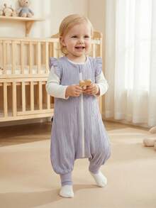 Cozy Pixies 1 Túi ngủ cho bé có xẻ chân, vải jacquard nhăn màu tím, tay áo ren không tay, mềm mại và nhẹ. - Màu tím - Xem 1