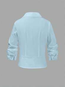 EMERY ROSE Women's Solid Color Button-Down Long Sleeve Casual Shirt - Baby Blue - View 2