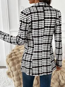 SHEIN Clasi Women's Elegant Plaid Blazer Jacket, Versatile Long Sleeve Blazer For Commuting, Classic Checkered Outerwear For Autumn - Brown - View 2