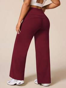 SHEIN Rhythm Era Plus Size Women High Waist Loose Solid Color Sports Leggings - Burgundy - View 2