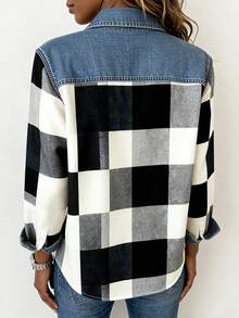 EMERY ROSE Plus Size Women's Retro Black & White Plaid Print Shirt Fall - Multicolor - View 2