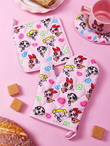 THE POWERPUFF GIRLS X SHEIN Bộ 1/2 món in hình , bao gồm găng tay lò nướng/tấm cách nhiệt, vật dụng cần thiết cho việc nướng bánh trong bếp, giúp cách ly nguồn nhiệt hiệu quả, có thể mua lẻ hoặc kết hợp. - Xem 1
