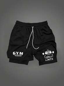 Gym Rark Men's Cross & Wing Print Round Neck Short Sleeve Top And Drawstring Waist Shorts Sports Suit, Gym - Black - View 3