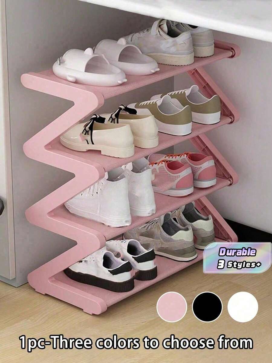 1 buah Rak Sepatu Empat Tingkat Berbentuk Z, Kotak Penyimpanan Individual Plastik, Desain Berbentuk Lengkung, Rak Sepatu Multifungsi, Rak Sepatu Berdiri di Lantai yang Mudah Dirakit, Tidak Membutuhkan Alat, Desain Ringkas, Cocok untuk Ruang Tamu atau Asrama, Dapat Ditumpuk dan Hemat Ruang, Kotak Sepatu, Rak Sepatu Tegak - MultiWarna - View 1