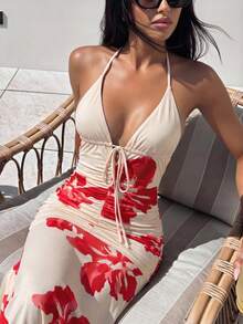 Bonvoyette Women's Floral Print Backless Dress Party Elegant Vacation - Multicolor - View 1