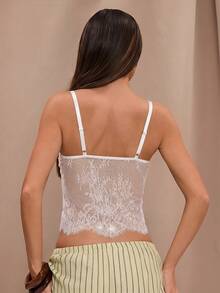 SHEIN BAE 女士纯色极简蕾丝拼接吊带背心 - 白色 - 查看 2