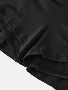 SHEIN Girlism 青少年女孩休閒運動學院風返校穿搭，黑色內建內搭褲雙層荷葉邊蛋糕迷你裙 - 黑色 - 查看 3