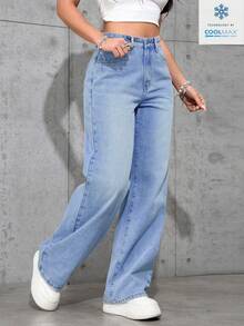 SHEIN ICON 休闲水洗直筒牛仔裤 - 淺色水洗藍 - 查看 4
