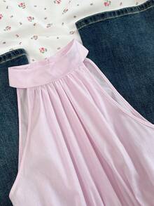 Flirla Women's Casual Fashion Everyday Versatile Party Commute Embroidered Floral Lace Patchwork Waist Gathered Sleeveless Pink Blouse, Spring/Summer - Pink - View 3