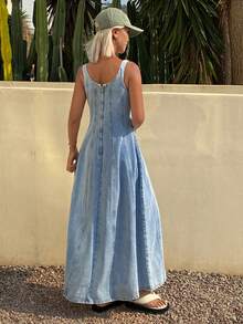 Livesso Đầm denim dự tiệc thường ngày dành cho nữ - Màu xanh lam - Xem 2