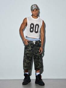 Modcrash Men's Fashionable Sports Mesh Tank Top, Minimalist 97 Graphic Print, Cropped Design, Suitable For Summer Casual And Streetwear - White - View 3