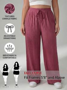 SHEIN Tall CURVE Quần dài nữ cỡ lớn, màu trơn, cạp chun co giãn. - Màu đỏ tím - Xem 1
