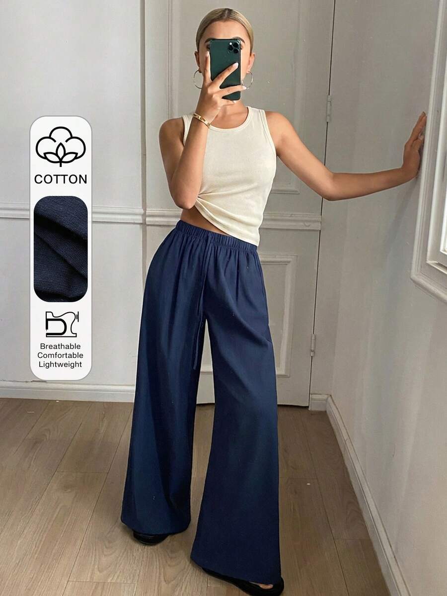 DAZY Set de 2 piezas de pijama de verano con top ajustado sin mangas y pantalón recto holgado - Blanco - Ver 1