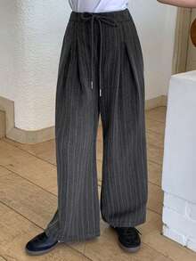 Dazy Kids Plus Size Girls' Loose Striped Straight Leg Casual Pants - Dark Grey - View 5