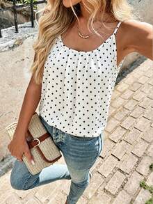 EMERY ROSE Blusa sin mangas de cuello redondo con pliegues y lunares, suelta, para verano - Multicolor - Ver 5
