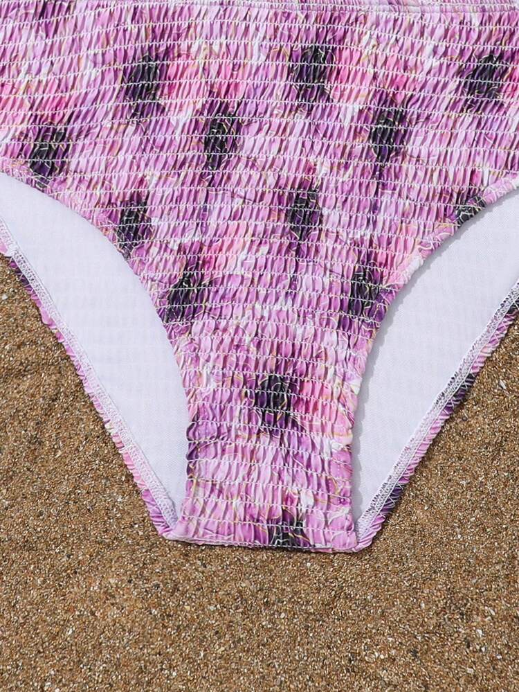 Teen Girl Summer Beach Tie-Dye Halter Neck Bikini Set With Random Print