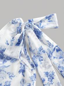 SHEIN 少女休闲蓝色碎花针织连衣裙 - 藍色 - 查看 5