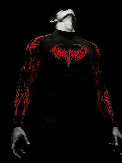 GymBeat Gothic Style Printed Stand Collar Sports T-Shirt For Men