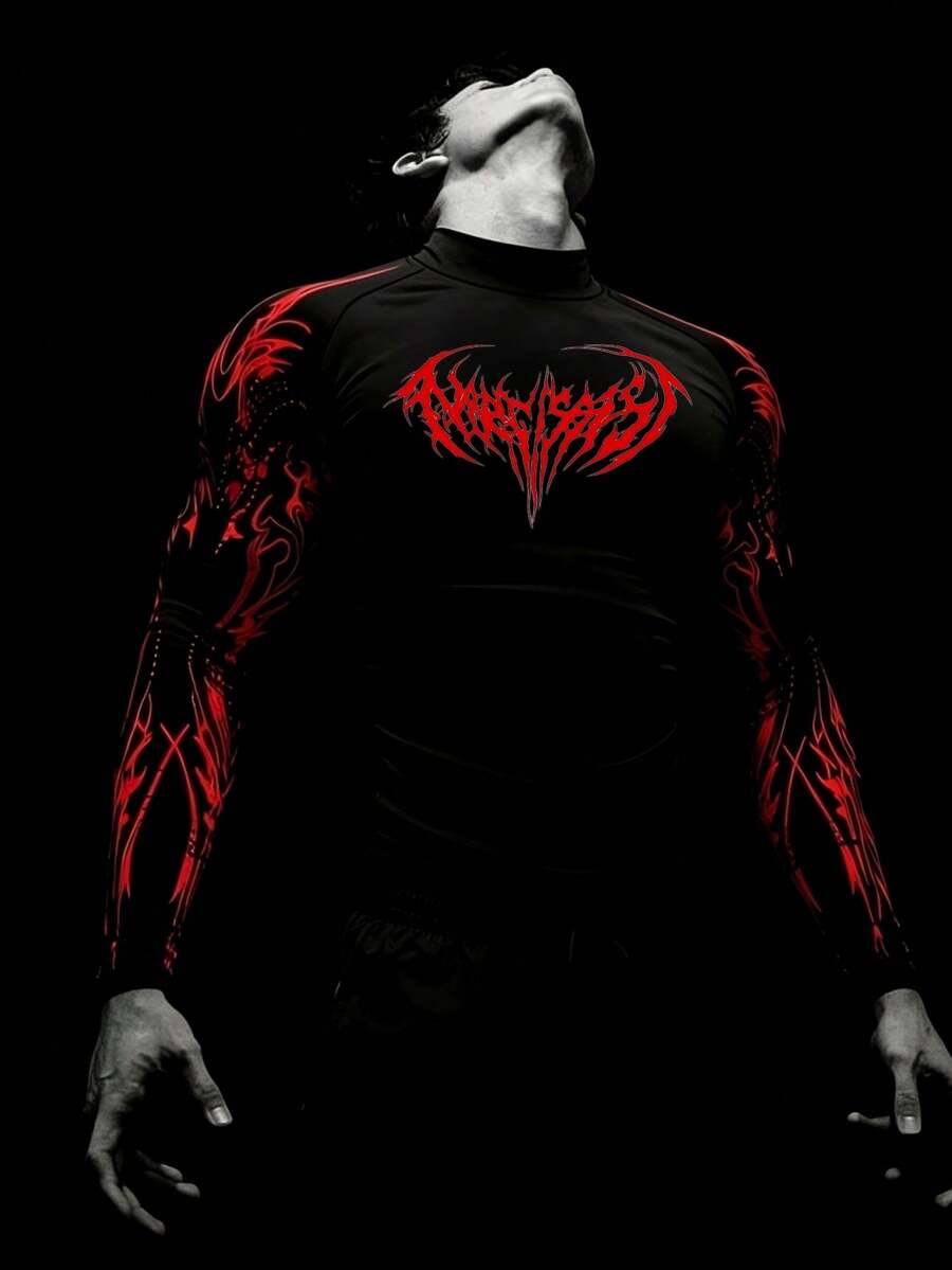 GymBeat Gothic Style Printed Stand Collar Sports T-Shirt For Men - Black - View 1