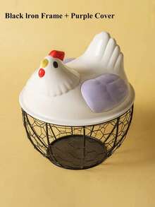 1pc Home Kitchen Egg Basket Plastic Lid Storage Basket Vegetable Iron Storage Basket Storage Basket Water Fruit Basket Vegetable Basket Metal Basket - Multicolor - View 12