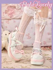 Dola Lovely Giày nữ, màu xanh lá nhạt, kiểu Mary Jane với nơ ba chiều trang trí và khóa kim loại, thích hợp cho phong cách Lolita, dự tiệc sinh nhật hoặc JK Wear. - Màu xanh lá cây nhạt - Xem 4