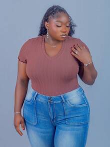 CurvyTilda 夏季大码休闲棕色紧身衣 - 巧克力棕 - 查看 4