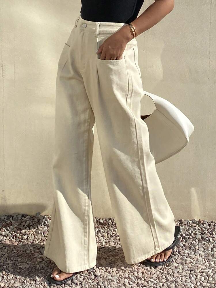 Women's Casual Loose Fit Wide Leg Jeans, Suitable For Spring And Summer