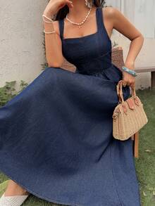 DAZY Vestido de mezclilla casual para mujer, adecuado para vestidos de verano de primavera y vacaciones - Azul - Ver 7
