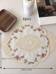 6 Buah Taplak Meja Renda Beige, Isolasi Panas, Bahan Tenun, 100% Serat Poliester, Alas Cangkir Multifungsi, Alas Vas, Taplak Meja Gaya Cina, Sprei, Gaya Vintage, Gaya Bohemian, Cocok Untuk Semua Musim Dan Dekorasi Ruangan, Properti Fotografi, Dekorasi Meja. - Krem - View 10