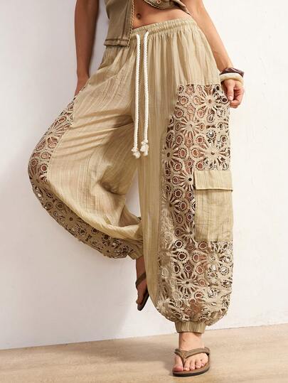 Bohemela Women's Casual Woven Patchwork Loose Pants