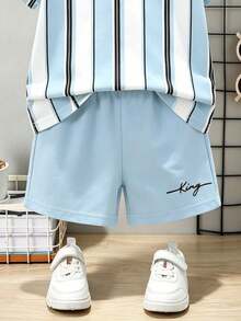 2pcs/Set Young Boy's Casual Striped Print Short Sleeve T-Shirt And Striped Print Shorts, Fashionable And Comfortable, Suitable For Spring/Summer, Photography, Daily Wear, Outings, Street Style, Holidays, Gifts - Multicolor - View 5