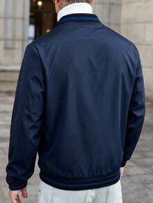 Manfinity CasualCool Men's Solid Color Zip Pocket Casual Long Sleeve Jacket - Navy Blue - View 2