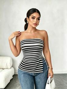 Elenzga Top tubo versátil con estampado de rayas para mujer talla grande - Multicolor - Ver 3