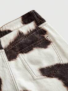 ROMWE Hippie Western Cow Print Casual Versatile Women Denim Shorts - Brown - View 4