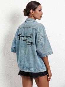 KOT YELEK Solid Color Casual Elegant Sexy Denim Pocket Button Front Coat, Suitable For Spring, Autumn, Summer, Relaxed, Sports - Light Wash - View 3