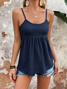 Camiseta de tirantes de unicolor con textura para vacaciones - Azul marino - Ver 2