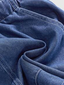 ROMWE Kawaii Quần yếm denim dáng rộng, cỡ lớn, thích hợp cho kỳ nghỉ xuân/hè ở vùng quê. - Màu xanh lam - Xem 4