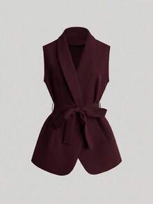 Franclia Rompi Jas Kasual Bisnis Wanita dengan Sabuk - Burgundy - View 3