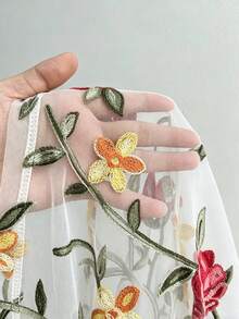 Elenzga Plus Size Women Floral Embroidery Mesh Patchwork Elegant Blazer - White - View 4