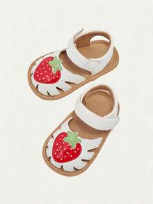 Cozy Pixies Một đôi giày búp bê màu trắng dễ thương kiểu công chúa, đơn giản, in hình dâu tây, đế mềm chống trơn trượt, thích hợp cho bé sơ sinh. - trắng - Xem 3