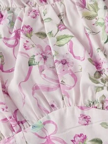 SHEIN MOD Bộ jumpsuit dáng rộng cỡ lớn, họa tiết hoa lãng mạn, thích hợp cho kỳ nghỉ, hẹn hò, du lịch thường ngày, tụ họp bạn bè, quần đầm xếp tầng nhiều lớp. - Nhiều màu - Xem 4