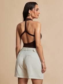 Silquee Summer Pastal Elegant Girlisim Modest Women's Thin Linen Wide Leg Shorts Casual Straight Leg Pants For Brunch Vacation Nightclub Golf Party Beige - Light Grey - View 2