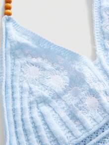ROMWE Hippie Blusa de punto con bordados y escote halter para tallas grandes - Blanco - Ver 4