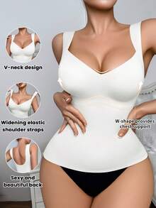 SHEIN 1 Áo định hình không đường may cho nữ, định hình eo và bụng, áo hai dây tối giản có thể mặc làm áo khoác ngoài, định hình cơ thể - trắng - Xem 4