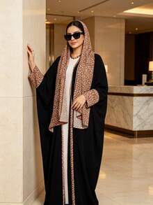 Yasmyna Bộ 2 món: Khăn Hijab + Áo choàng Abaya hở. Trang phục phong cách cardigan tối giản, thời thượng và thanh lịch. - màu đen - Xem 5
