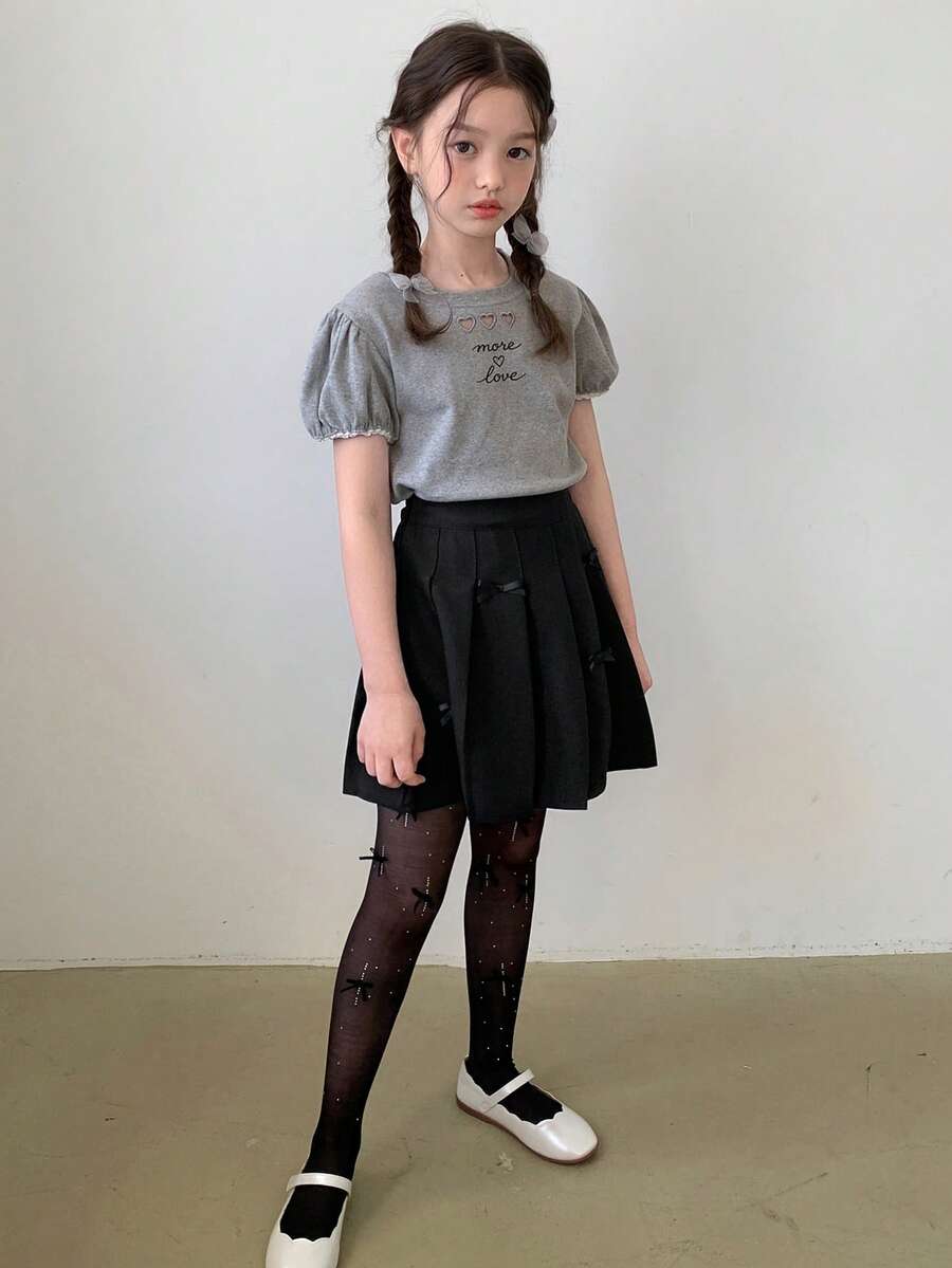 Dazy Kids 少女休闲蝴蝶结装饰打底裤,适合外出穿着 - 黑色 - 查看 1