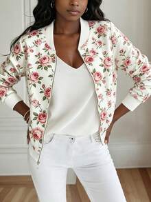 EMERY ROSE Women's Casual Commuter Floral Print Zip-Up Jacket - Multicolor - View 4